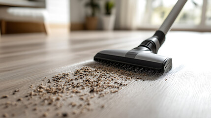 Cleaning floor with vacuum cleaner, A vacuum cleaner clearing up the floor in living room at home, Cleaning floor with vacuum cleaner, Cleaning home, Home care and cleaning concept
