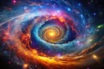 Abstract Cosmic Nebula, Swirling Colors, Glittering Stars, Architectural Photography