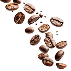 Obraz premium The Coffee Bean Cascade: A dynamic arrangement of freshly roasted coffee beans dances through the air, capturing the essence of aroma and the allure of the perfect brew. 