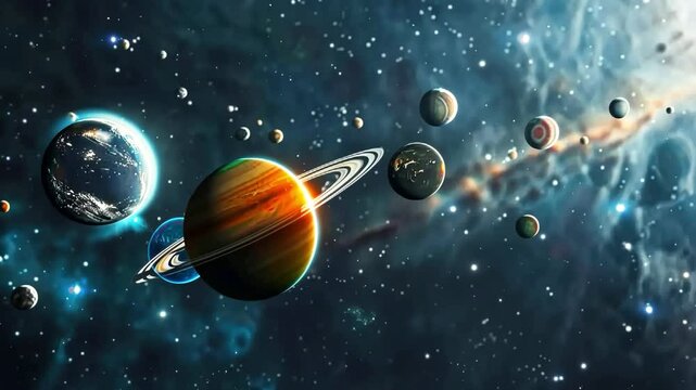 A cosmic display of planets aligned in space with stars