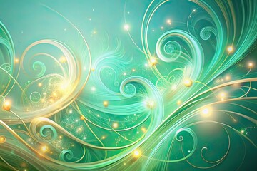 Abstract Glimmering Green Swirls, Low Light, Organic Lines