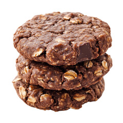 Fototapeta premium Delicious oat chocolate cookies stacked on a transparent background perfect for dessert or a snack time treat, oat chocolate cookies isolated on transparent background