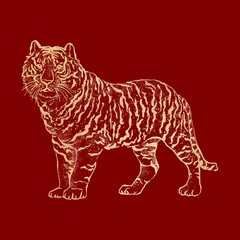 Chinese horoscope tiger traditional clipart, gold design