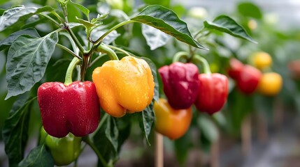 Colorful bell peppers thriving in a lush garden