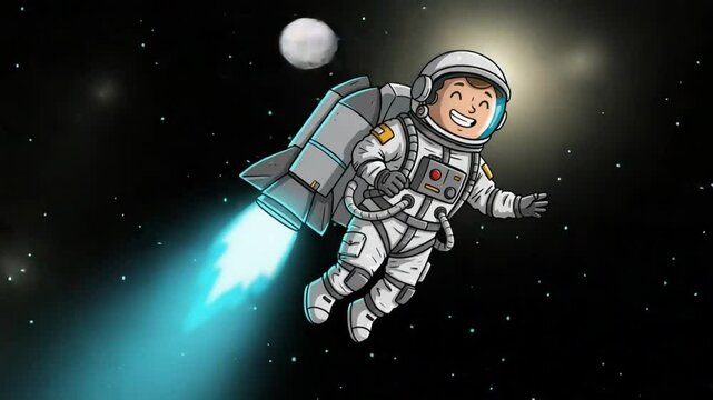 Astronaut clipart of a jetpack astronaut flying high through outer space