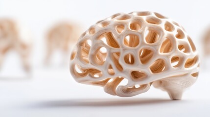 Carved brain models on white
