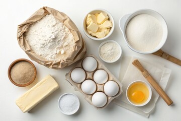 Assorted baking ingredients beautifully arranged in a flat lay for culinary inspiration.