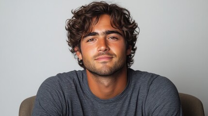 Obraz premium Portrait of a Handsome Young Man with Curly Hair