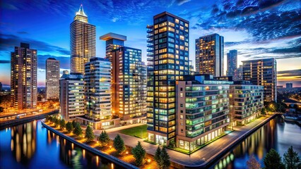 Fototapeta premium AI Night Photography Real Estate Building Presentation Design