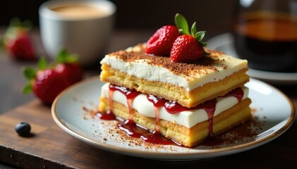 Classic Italian dessert, layered espresso-soaked ladyfingers and creamy mascarpone , coffee, sweet treat
