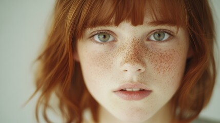 Redhead girl looks forward