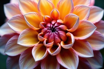 Fototapeta premium Close-up dahlia petals, layered, rich color variations, swirling pattern, texture, image