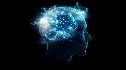 Obraz premium Futuristic digital head profile showcasing intelligence