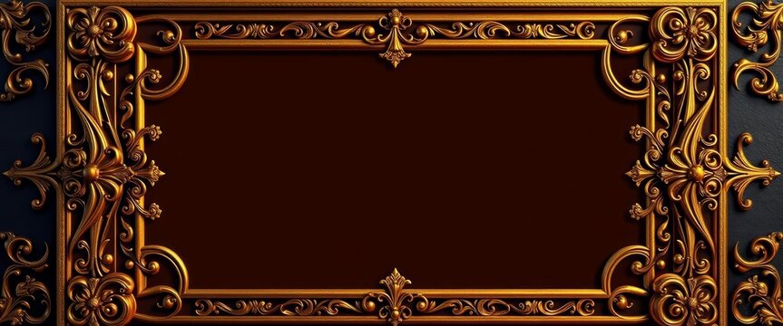 Ornate gold rectangle frame, medieval style, perfect for game UI, design, rpg