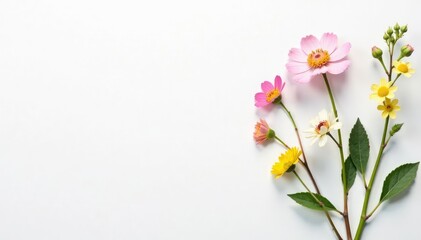 Fototapeta premium Delicate, small-scale floral sprigs on white background, illustration, textile, bud