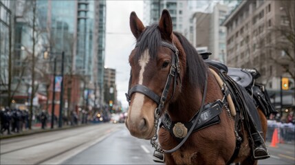 Fototapeta premium Urban Horse: Cityscape Equestrian