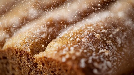 Close-Up of Warm Brown Cake with a Dusting of Sugar Powder