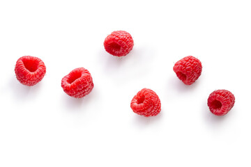 Raspberry isolated. Fresh red raspberries isolate on white background.
