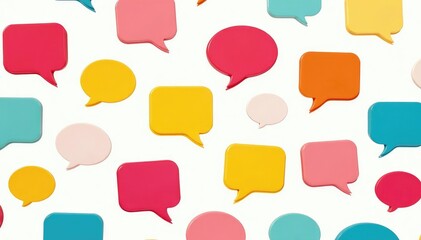 Seamless repeating pattern of colorful speech bubbles on white background, bubbles, minimalist