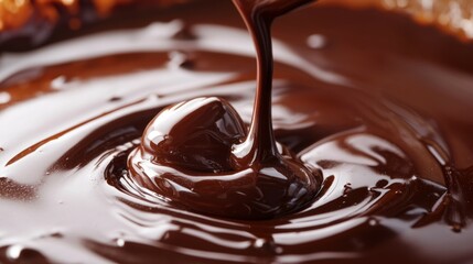 Smooth Liquid Dark Chocolate Pouring into a Bowl Close-Up Image