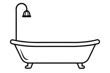 bath tub with shower head vector silhouette illustration isolated on white background