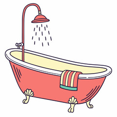 bath tub with shower head vector silhouette illustration isolated on white background