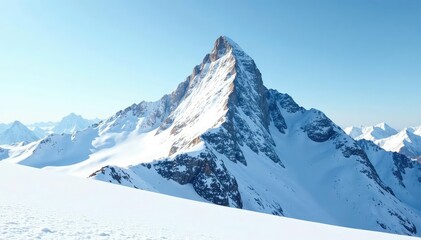 Fototapeta premium Snow-covered mountain peak, pristine white landscape, winter, snow photography