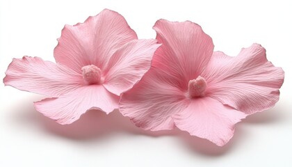 Naklejka premium Two Delicate Pink Flowers, Isolated on a White Background, Perfect for Design Projects