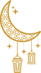 Islamic Moon with Lantern and Star