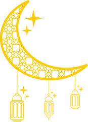 Islamic Moon with Lantern and Star