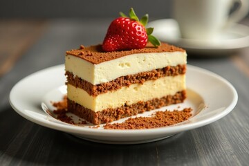 Individual portion of tiramisu, showcasing texture & coffee saturation , image, cake, confection