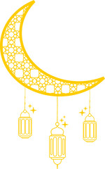 Islamic Moon with Lantern and Star