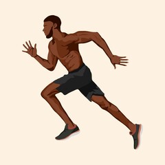 African American man sprinting, realistic illustration