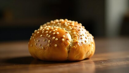 Perfectly formed sesame seed bun, glossy surface, tasty, food