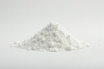 Pile of white granulated sugar on white background, baking, gleaming
