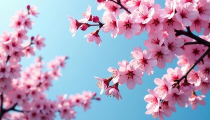 Vibrant sakura branches, full bloom, repeating motif, pattern, nature