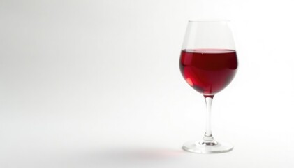 Single glass of ruby red wine on stark white background , tone, burgundy, contrast