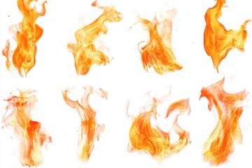 Eight flame images displayed on a white background with varying shapes and intensities of orange color