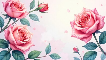 Delicate watercolor rose motif, soft pastel shades, wallpaper, airy, floral