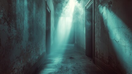 Obraz premium Spooky abandoned hallway with dramatic lighting and eerie atmosphere