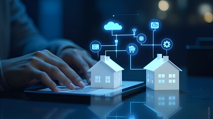 Property or real estate concepts with owner developer using model houses reflect the tangible spaces now governed by intelligent technology, offering a glimpse into the future of residential convenien