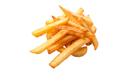 pile of French fried chips golden fried fast food isolated on a transparent background