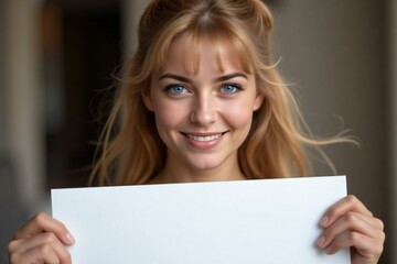 A Woman Holding a Blank Sign Board.