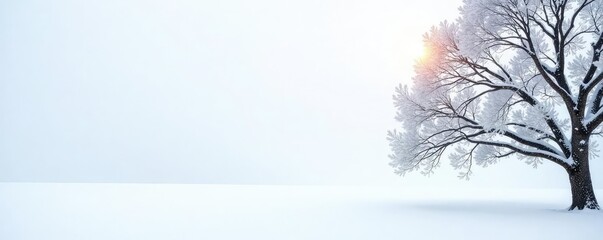Snowy tree branches isolated on white background, frost, peaceful