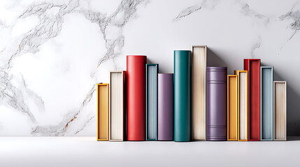 Naklejka premium Colorful Books on Marble: Elegant Still Life