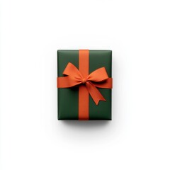 Elegant Green Gift Box Tied with Orange Ribbon on White Background for Holiday Celebrations, Presentations, and Special Occasions