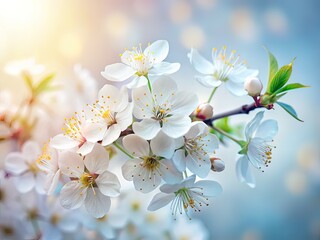 Fototapeta premium Delicate White Blossoms Pastel Background High Depth of Field AI Art