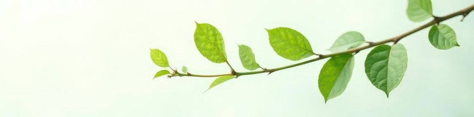 Fototapeta premium A single branch with delicate leaves on white, foliage, green, botanical