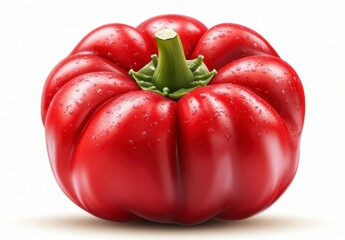 Closeup of a Single Ripe Red Bell Pepper on White Background