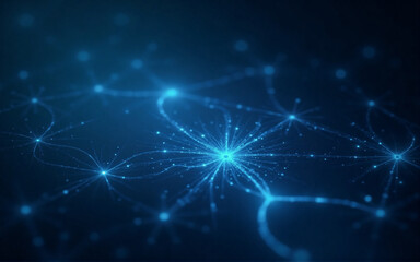 Abstract depiction of a neural network, glowing nodes interconnected by luminous pathways, suggesting complex communication and information processing.  Deep blue hues create a sense of depth and myst